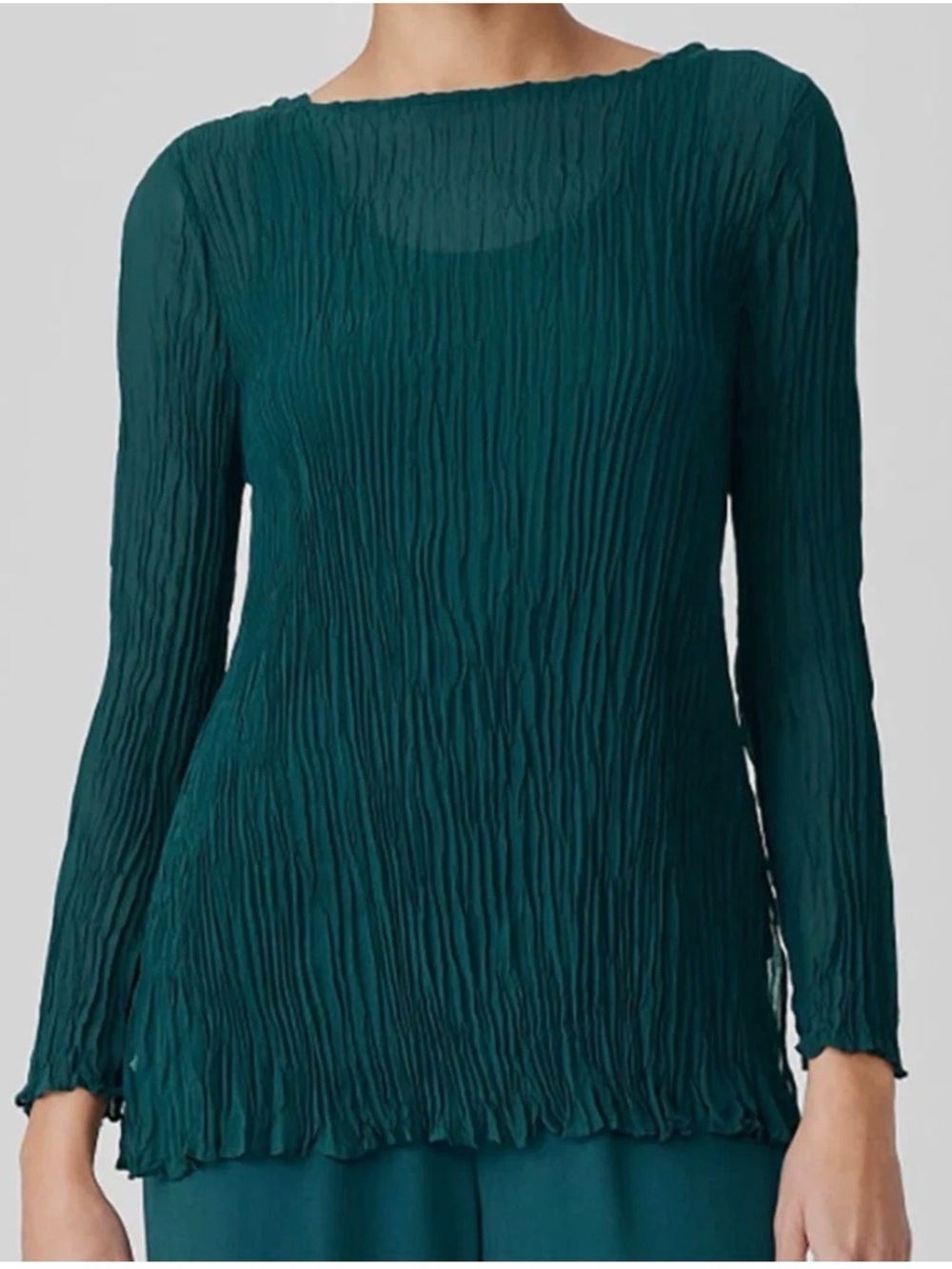 NWT Eileen Fisher Crinkled Sheer Silk Georgette Tunic XS Aegean Green Fairy